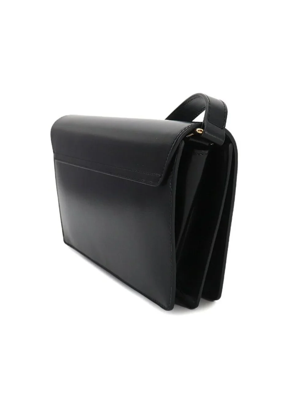 Celine Triomphe Trapeze 2-Way Shoulder Clutch Leather Black